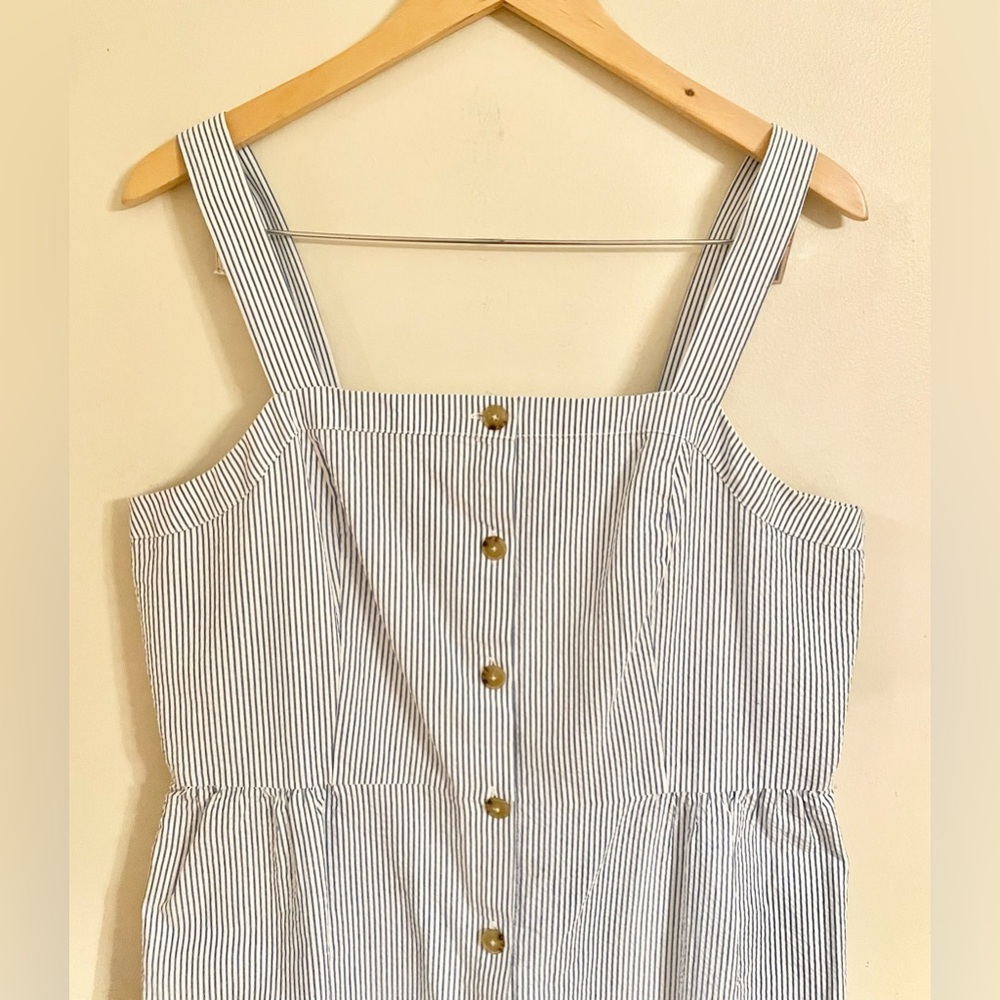 J. Crew Dress Midi Button Up Sleeveless Stripe Seersucker Blue White Sz 12- EUC - Picture 6 of 14